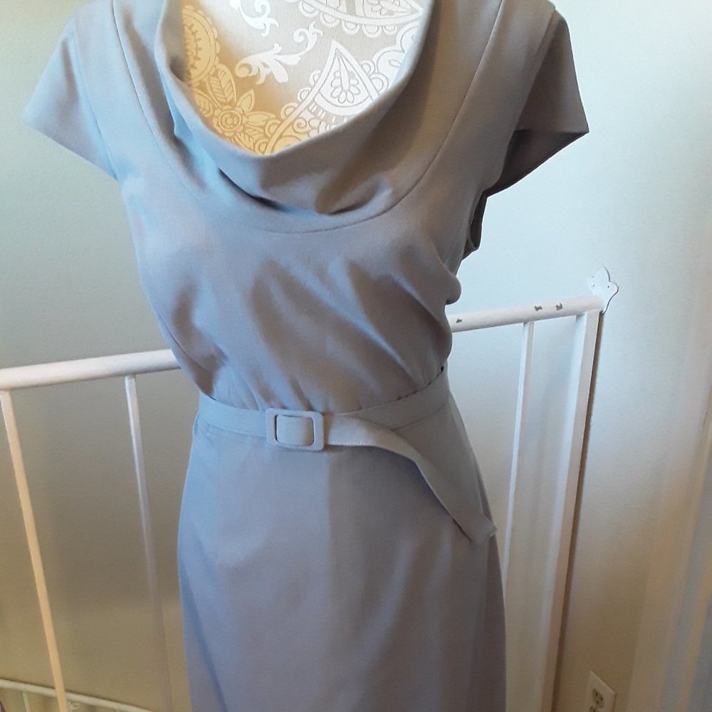 Calvin Klein grey cowl neck belted midi sheath dress size 12